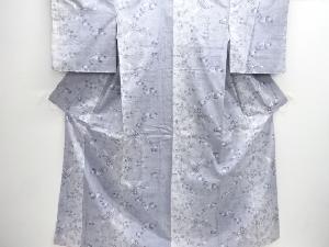 草花に蝶模様織り出し手織り紬着物